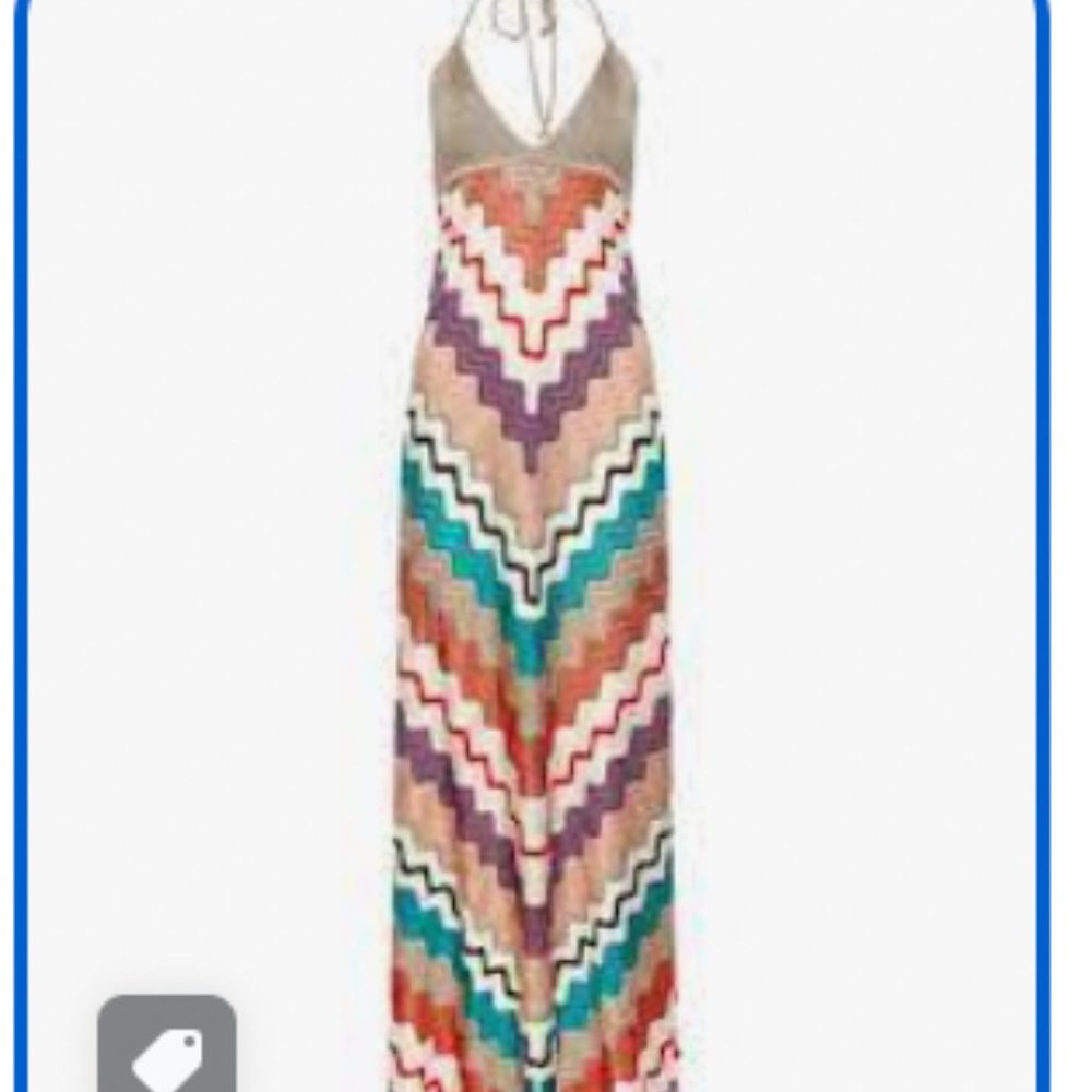 Missoni Metallic Chevron Knit Halter Dress In Beige Multi